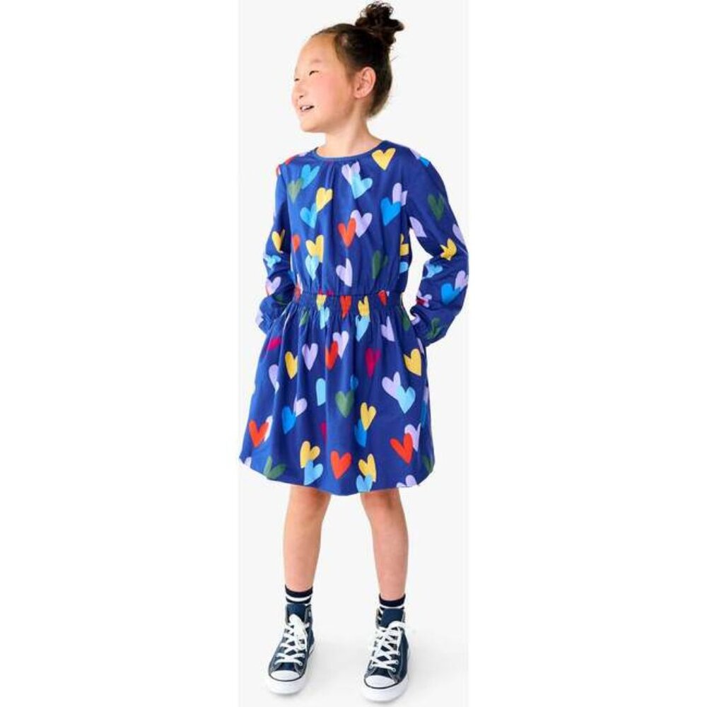 Primary Brand Smocked Waist Dress, Cobalt/Rainbow Confetti Hearts